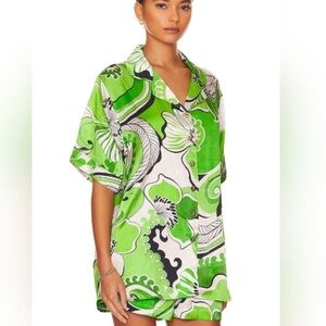 CIN CIN  Troppo Bowling Button Down Paisley Floral Shirt Fern